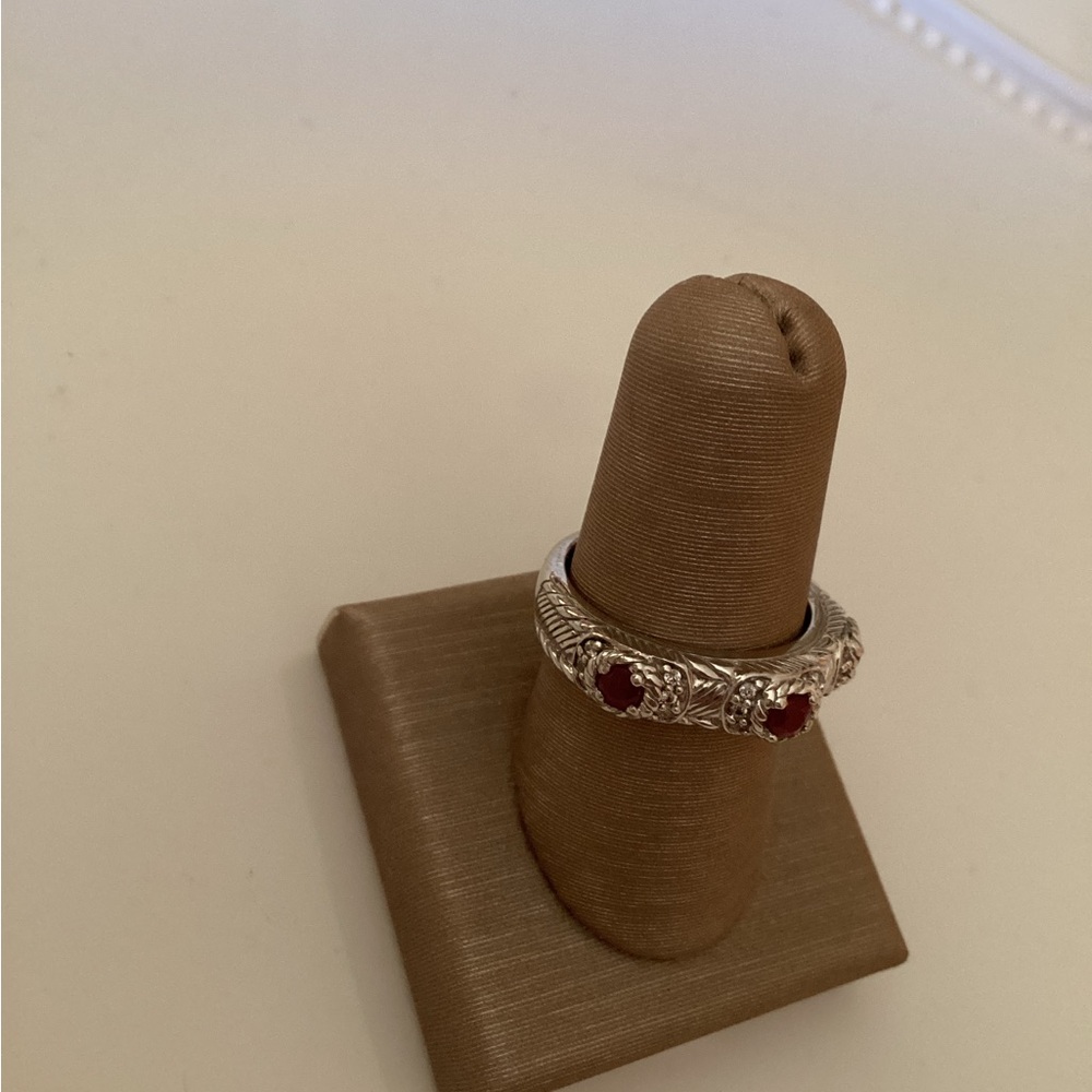 Judith Ripka 925 Sterling Silver 3 Stone Ruby Stacking Ring - Picture 4 of 14